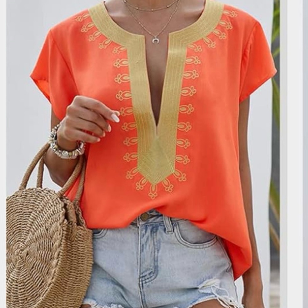 Orange and Gold Embroidered Top